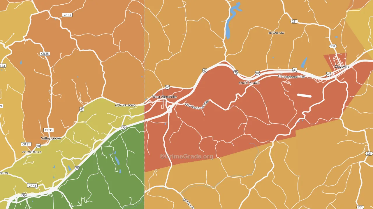West Alexander, PA Map of Robbery Rates