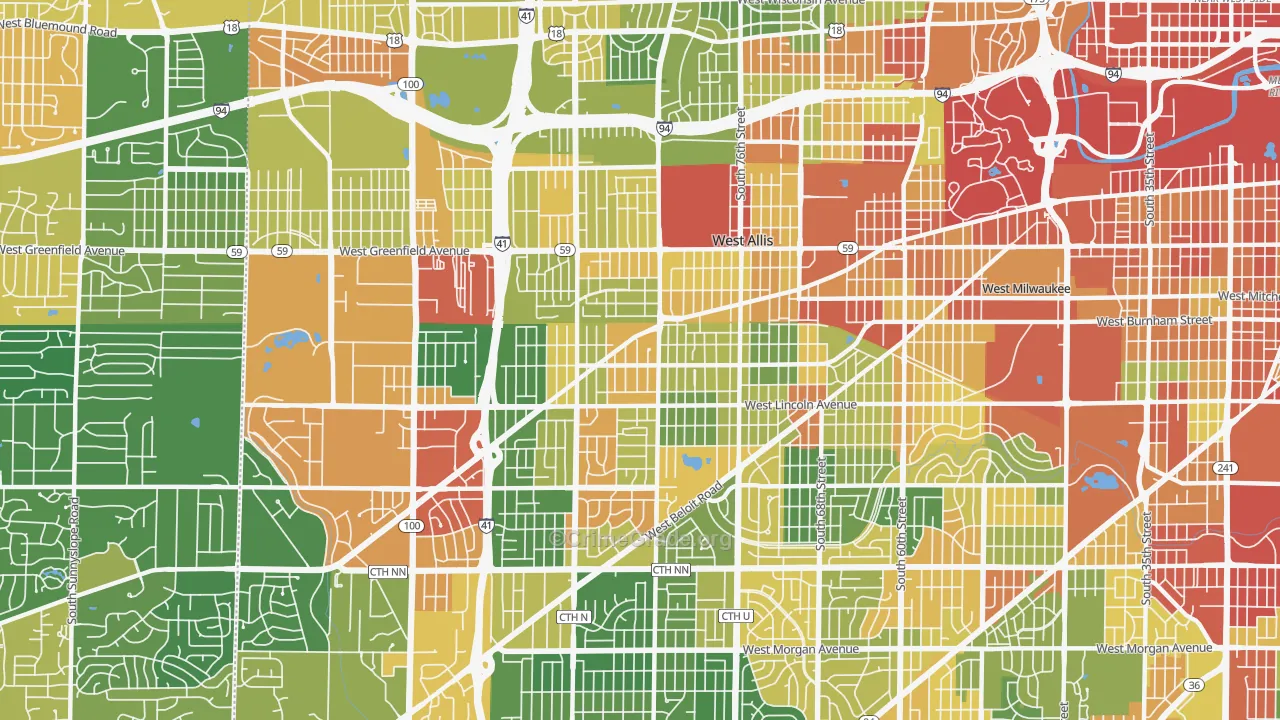West Allis, WI Map of Robbery Rates