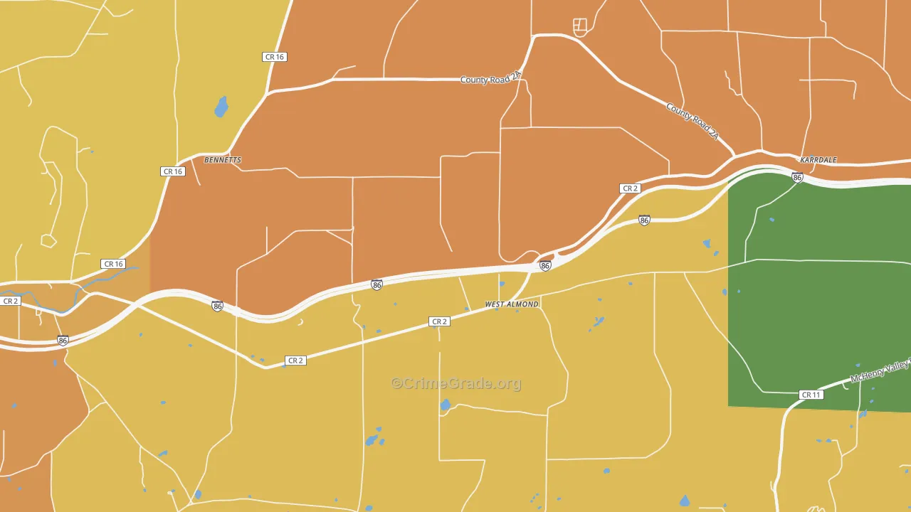 West Almond, NY Map of Robbery Rates