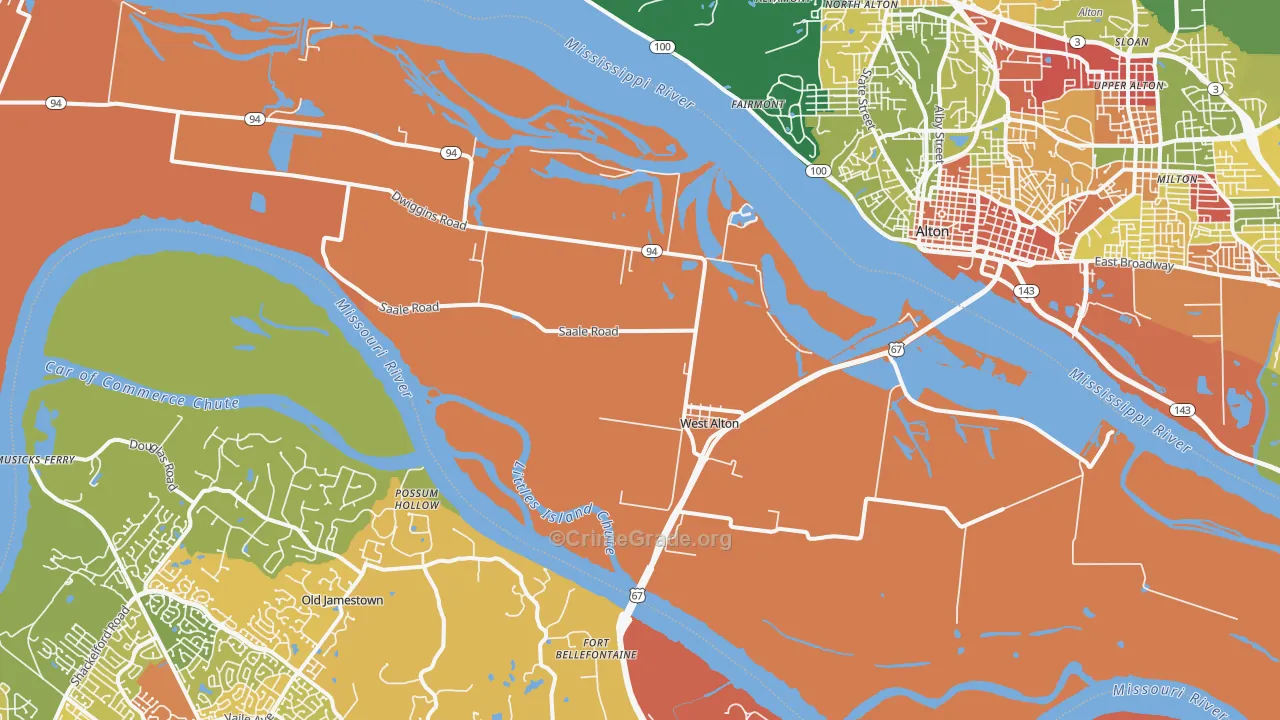West Alton, MO Map of Robbery Rates
