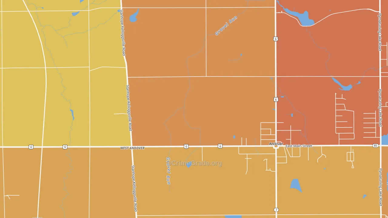West Andover, OH Map of Robbery Rates