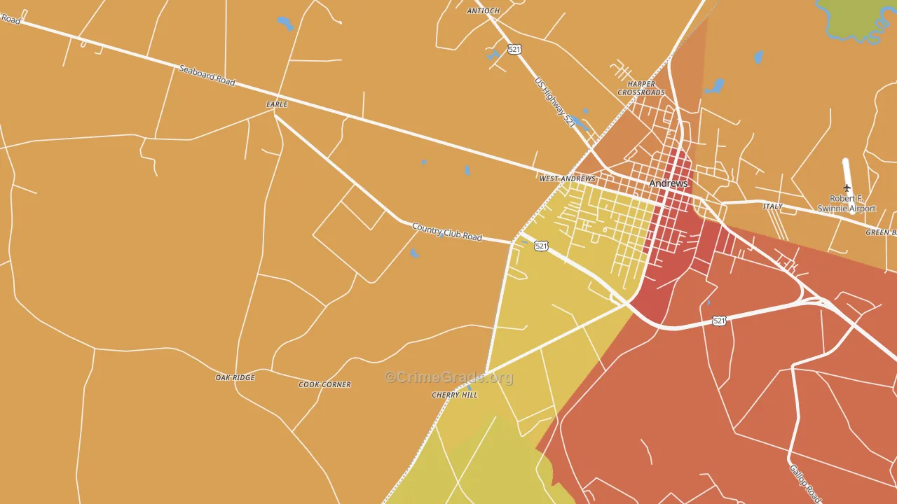 West Andrews, SC Map of Robbery Rates