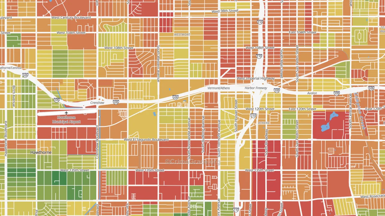 West Athens, CA Map of Robbery Rates