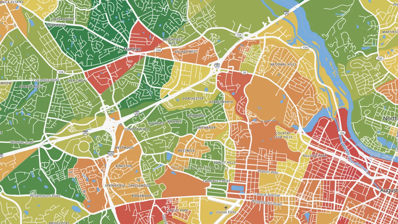 West Augusta, Augusta, GA Map of Robbery Rates