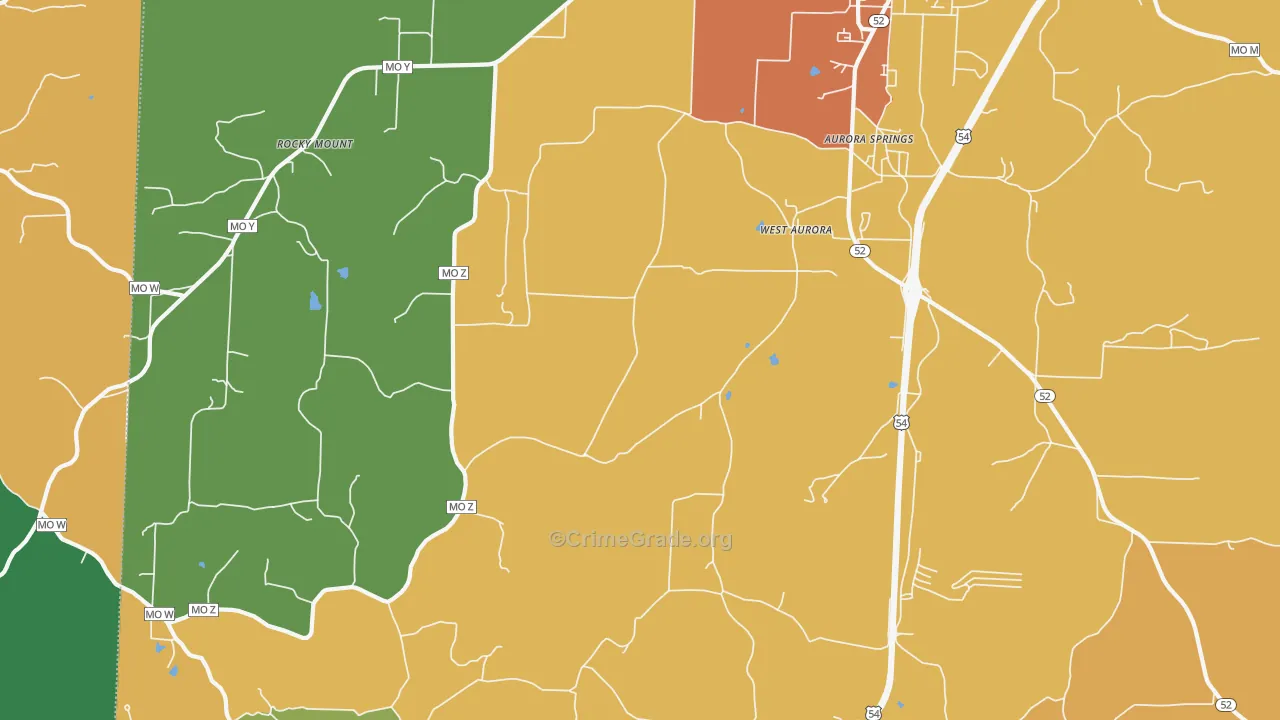 West Aurora, MO Map of Robbery Rates