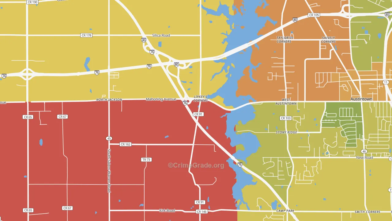 West Austintown, OH Map of Robbery Rates