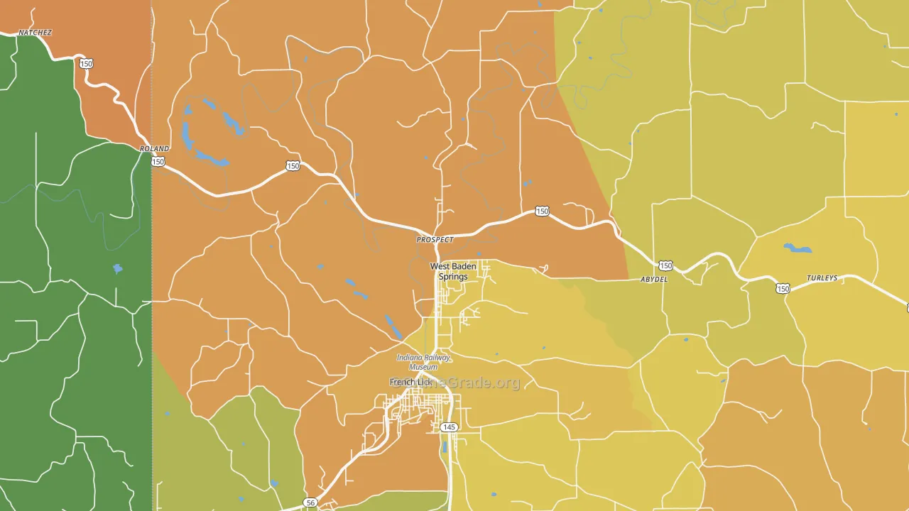 West Baden Springs, IN Map of Robbery Rates