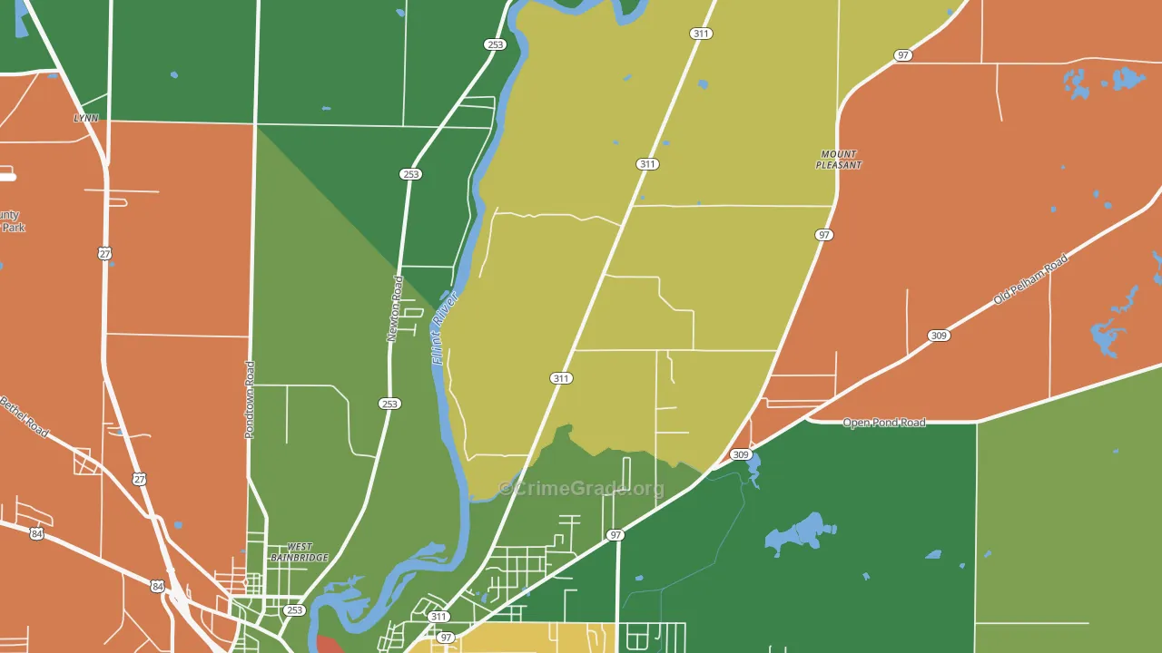 West Bainbridge, GA Map of Robbery Rates
