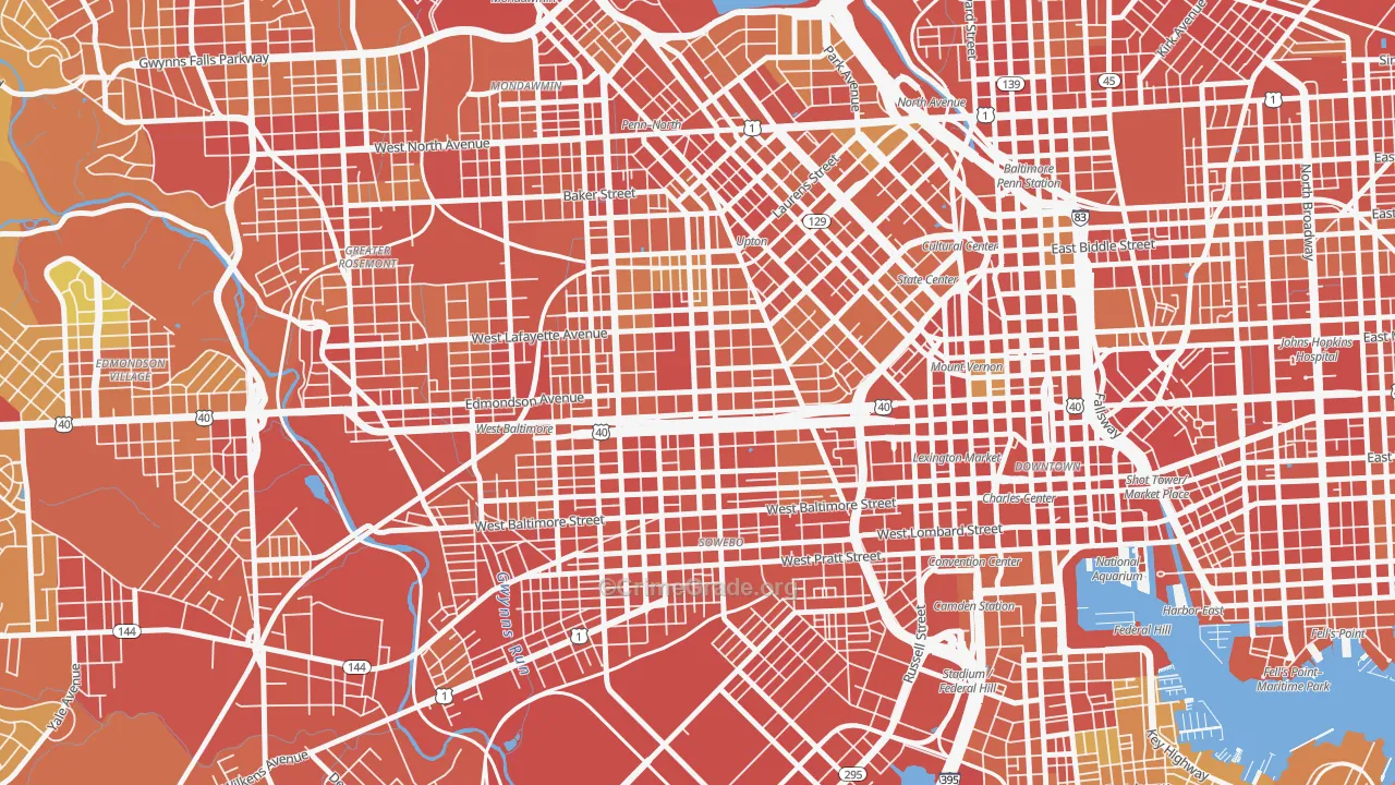 West Baltimore, Baltimore, MD Map of Robbery Rates