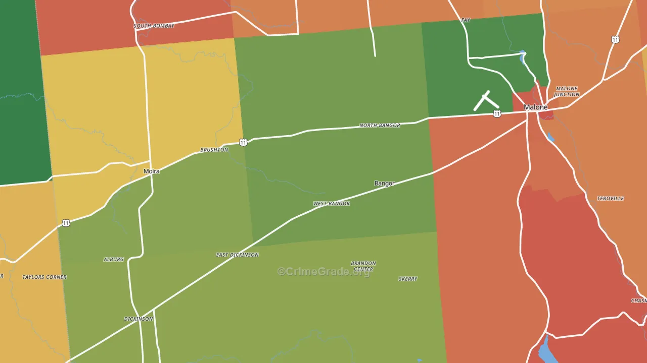 West Bangor, NY Map of Robbery Rates