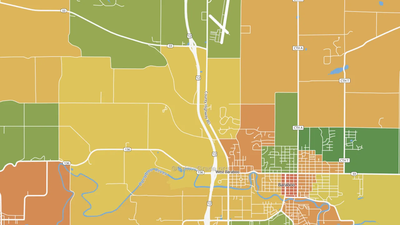 West Baraboo, WI Map of Robbery Rates