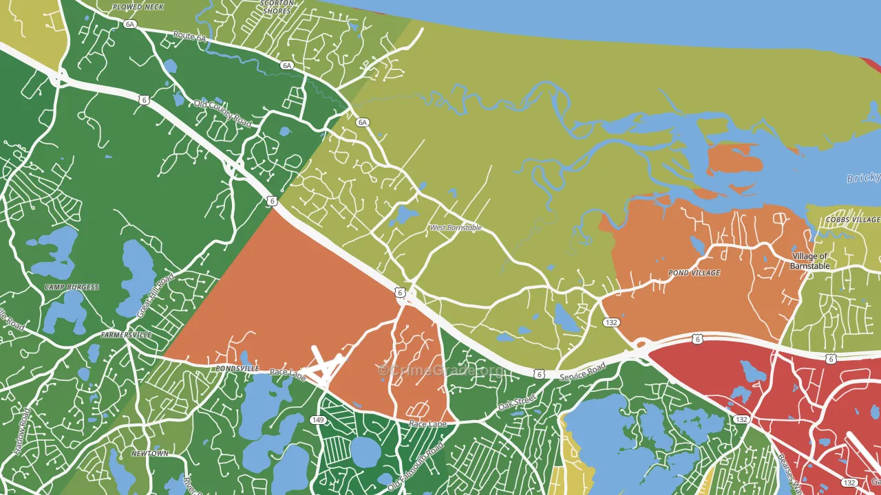 West Barnstable, MA Map of Robbery Rates