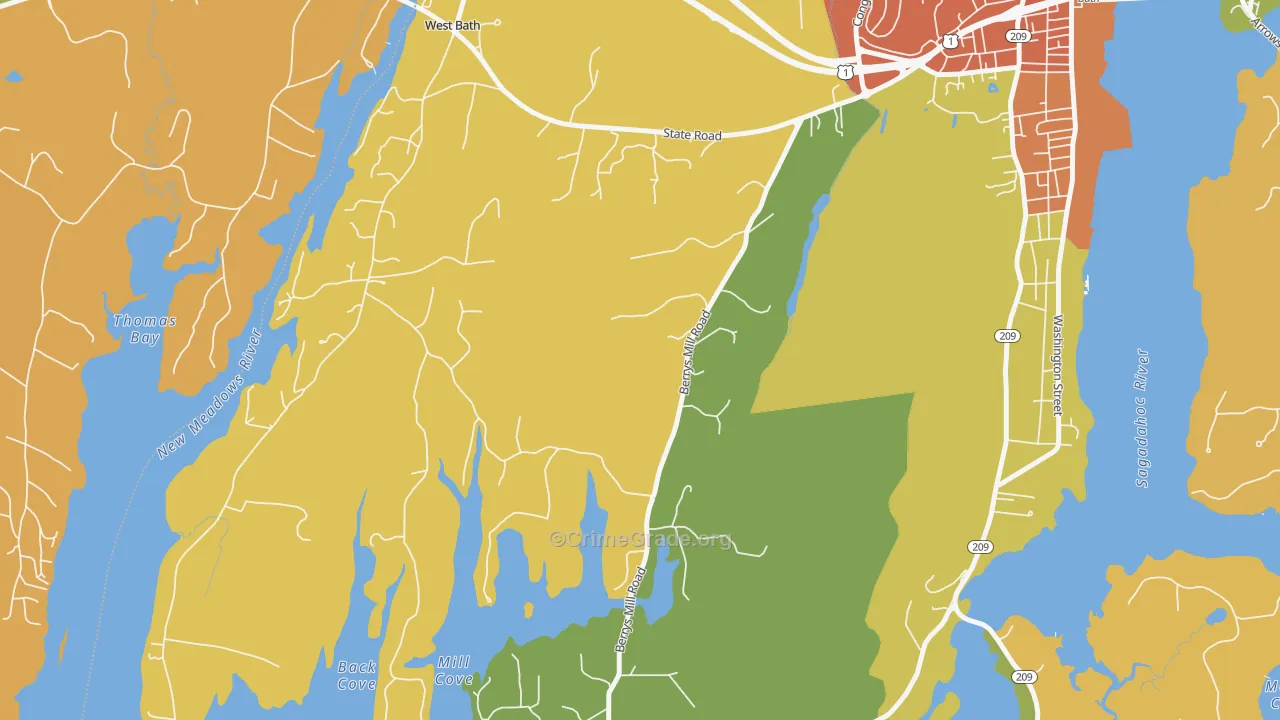 West Bath, ME Map of Robbery Rates