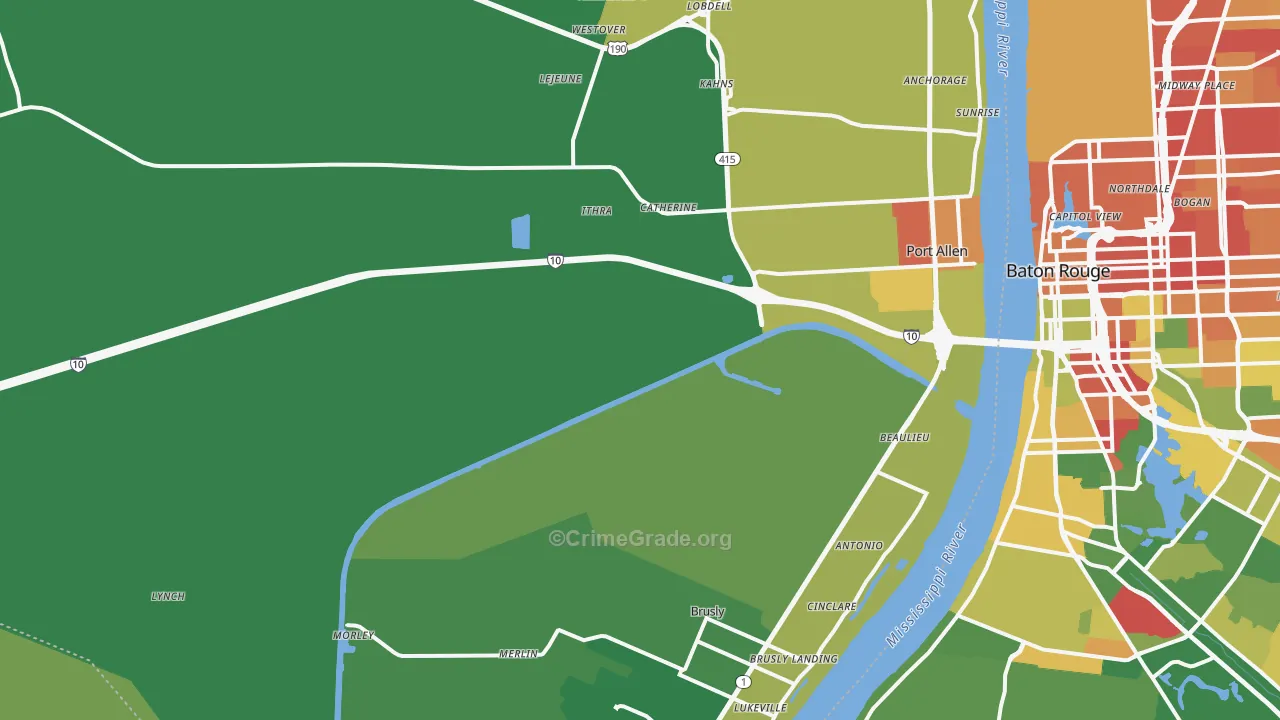 West Baton Rouge Parish, LA Map of Robbery Rates