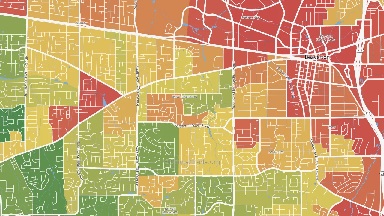 West Beaverton, Beaverton, OR Map of Robbery Rates