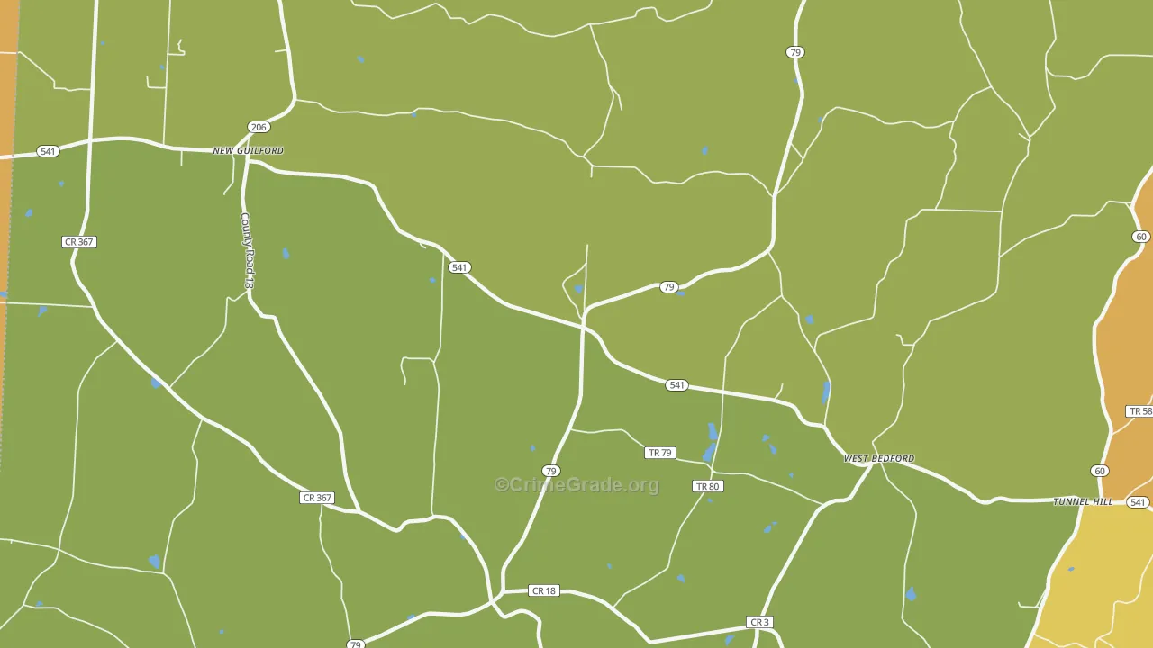 West Bedford, OH Map of Robbery Rates
