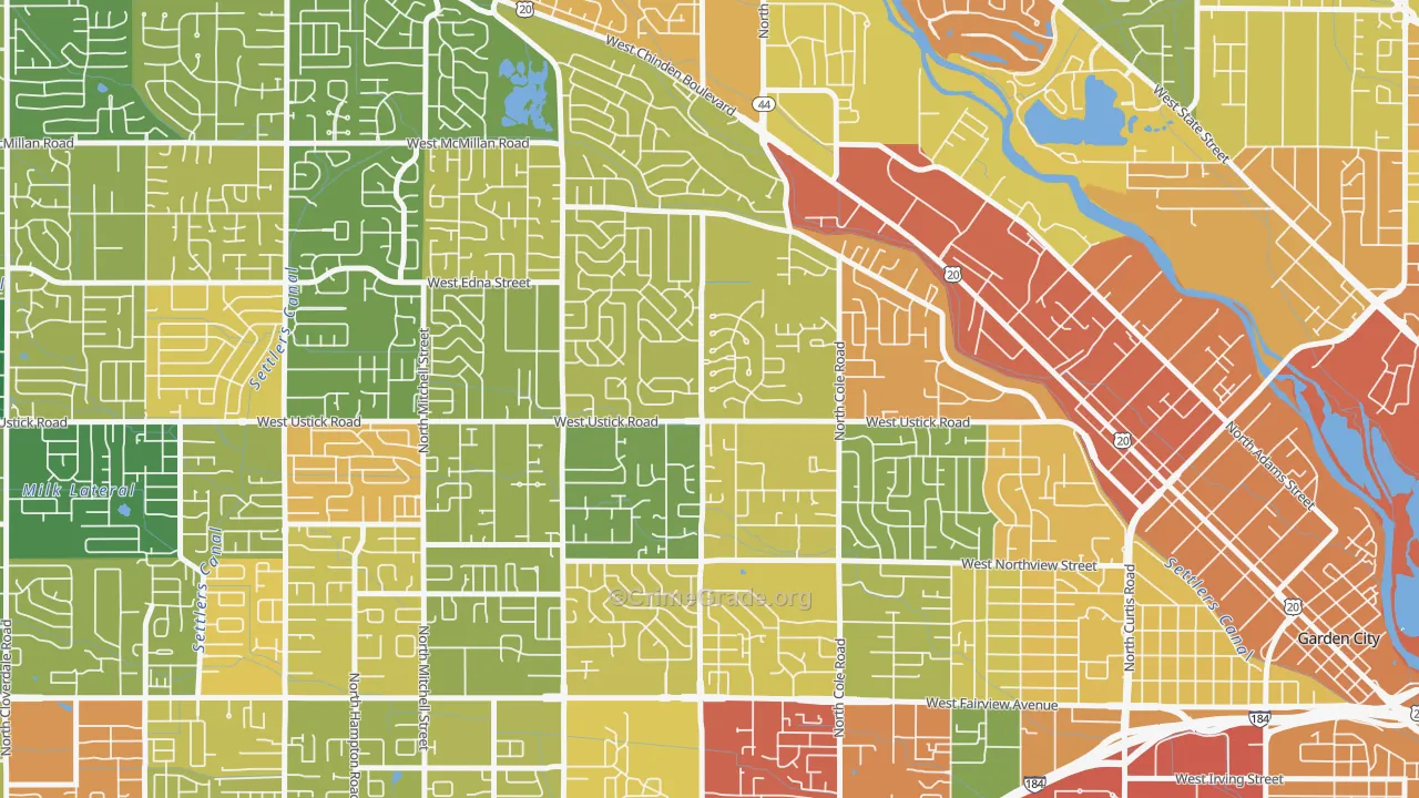 West Bench, Boise, ID Map of Robbery Rates