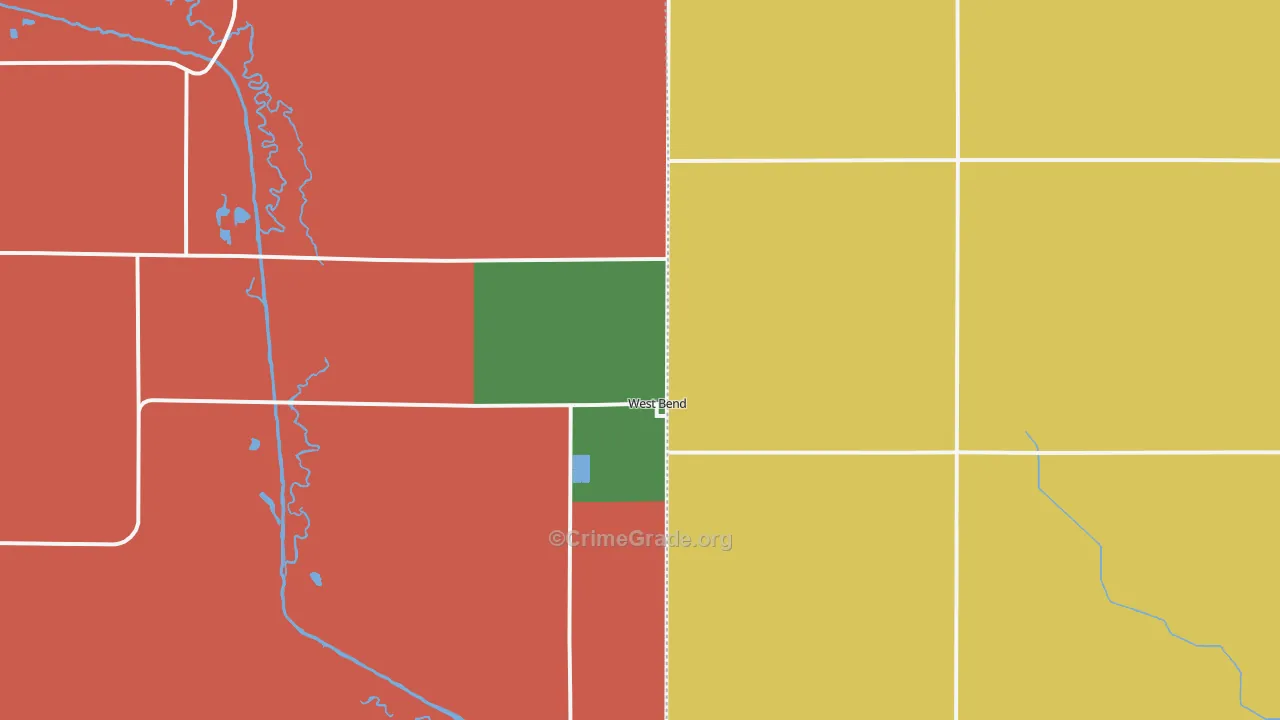 West Bend, IA Map of Robbery Rates
