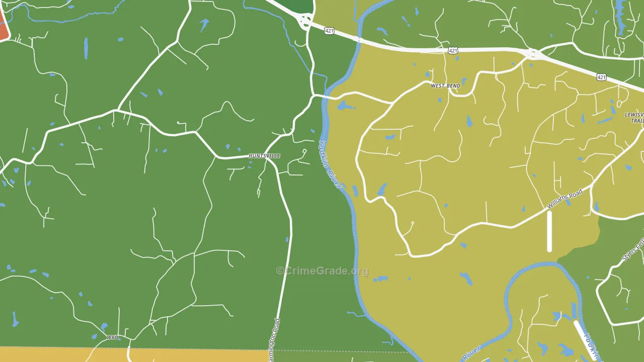 West Bend, NC Map of Robbery Rates
