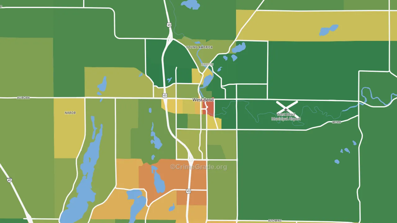 West Bend, WI Map of Robbery Rates