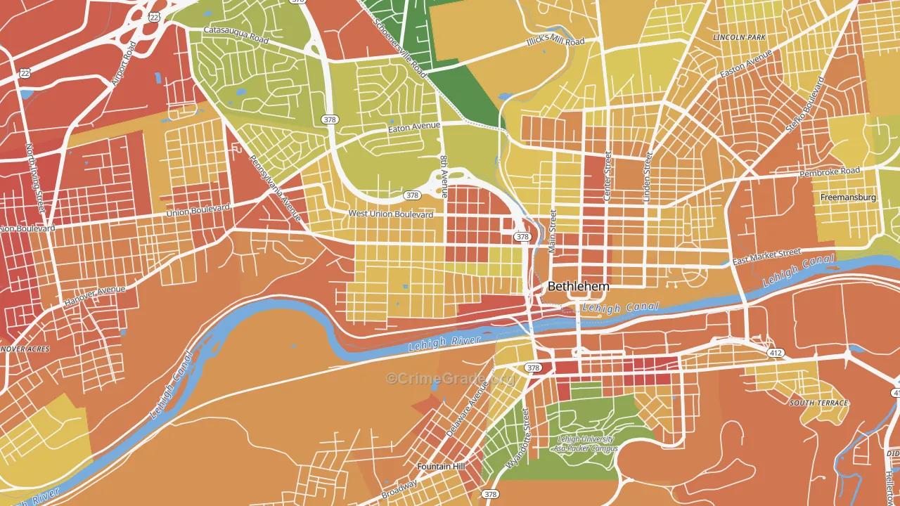 West Bethlehem, Bethlehem, PA Map of Robbery Rates