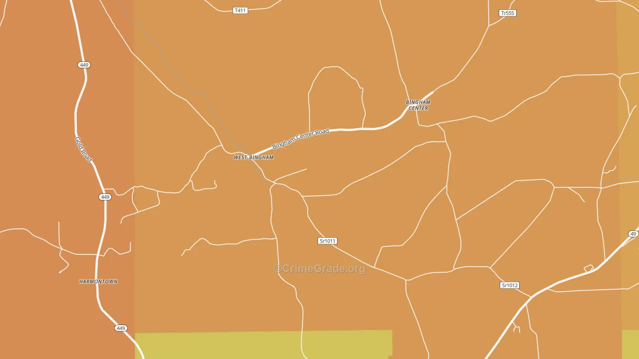 West Bingham, PA Map of Robbery Rates