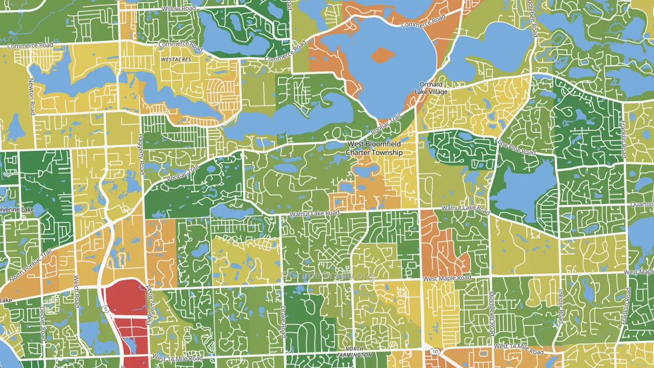 West Bloomfield, MI Map of Robbery Rates