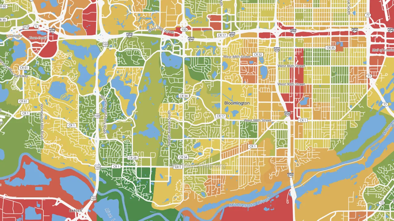 West Bloomington, Bloomington, MN Map of Robbery Rates