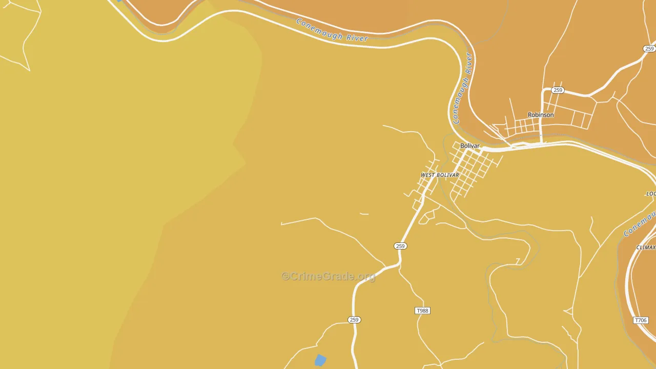 West Bolivar, PA Map of Robbery Rates