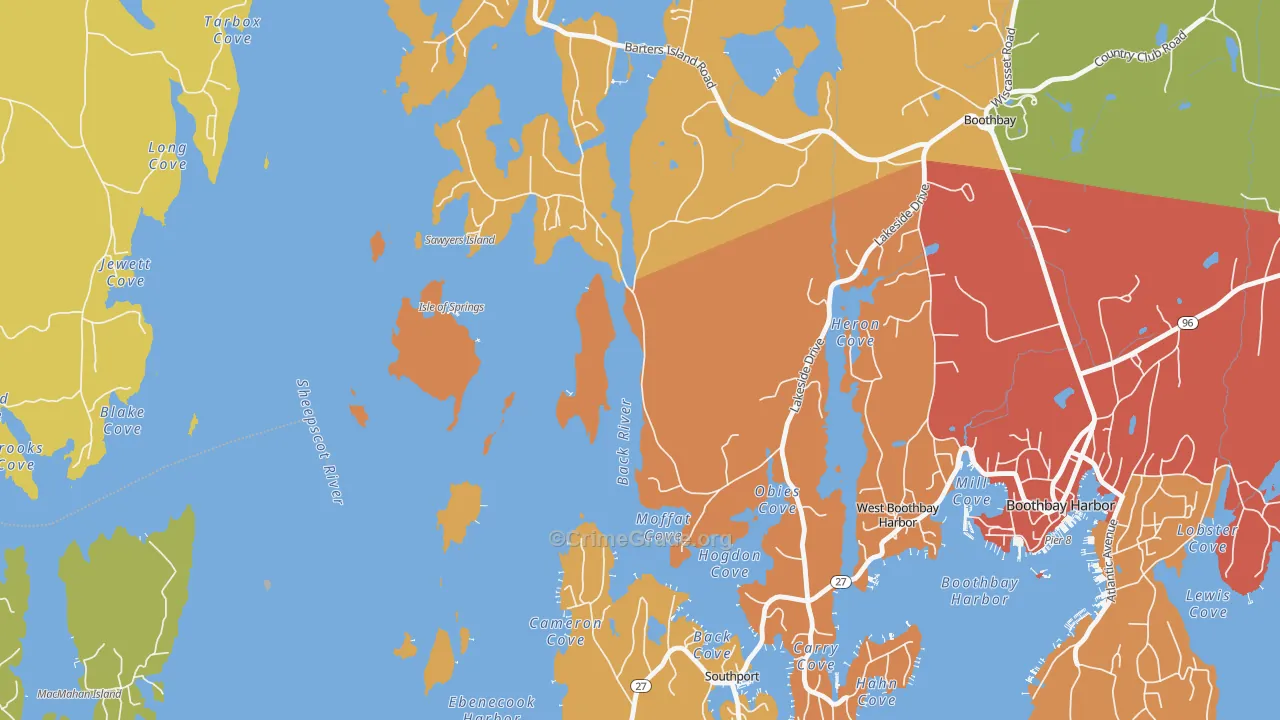 West Boothbay Harbor, ME Map of Robbery Rates
