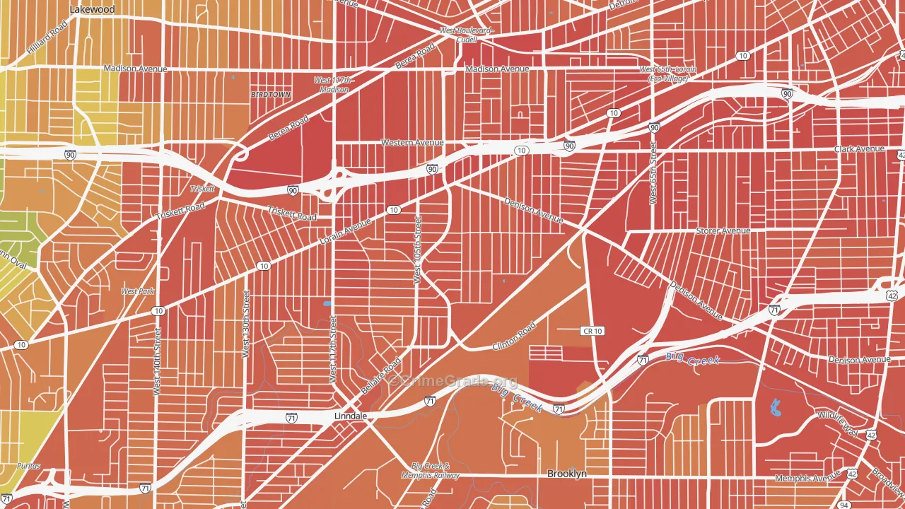 West Boulevard, Cleveland, OH Map of Robbery Rates