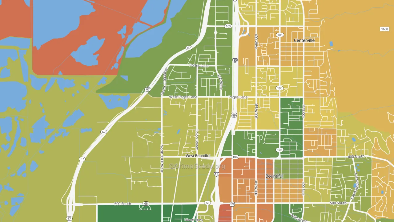 West Bountiful, UT Map of Robbery Rates