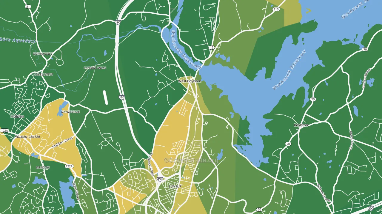 West Boylston, MA Map of Robbery Rates