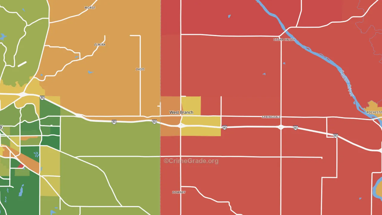 West Branch, IA Map of Robbery Rates