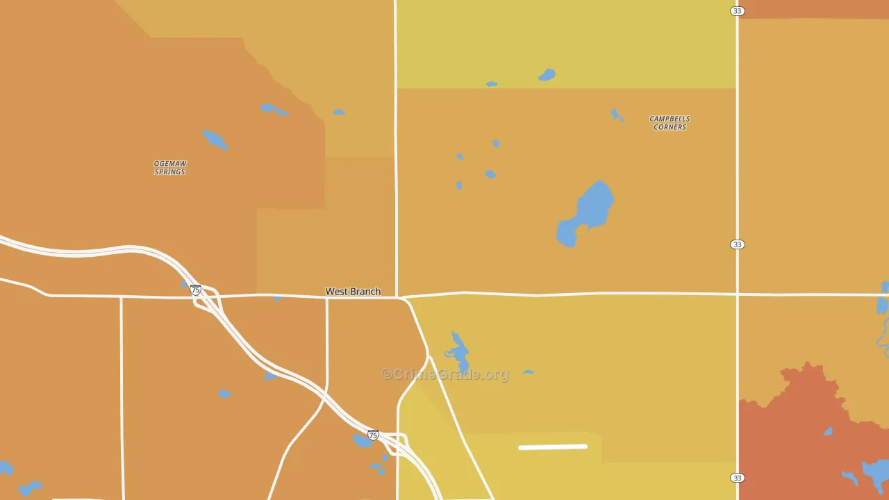 West Branch, MI Map of Robbery Rates