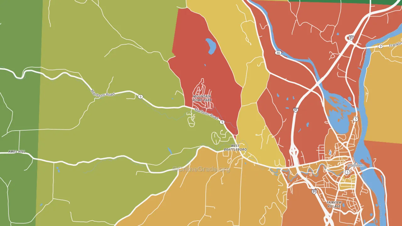 West Brattleboro, VT Map of Robbery Rates
