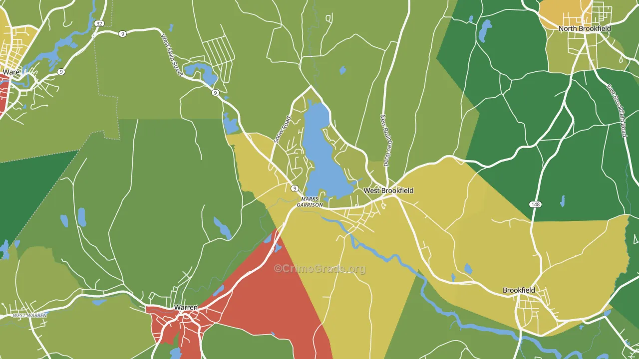 West Brookfield, MA Map of Robbery Rates