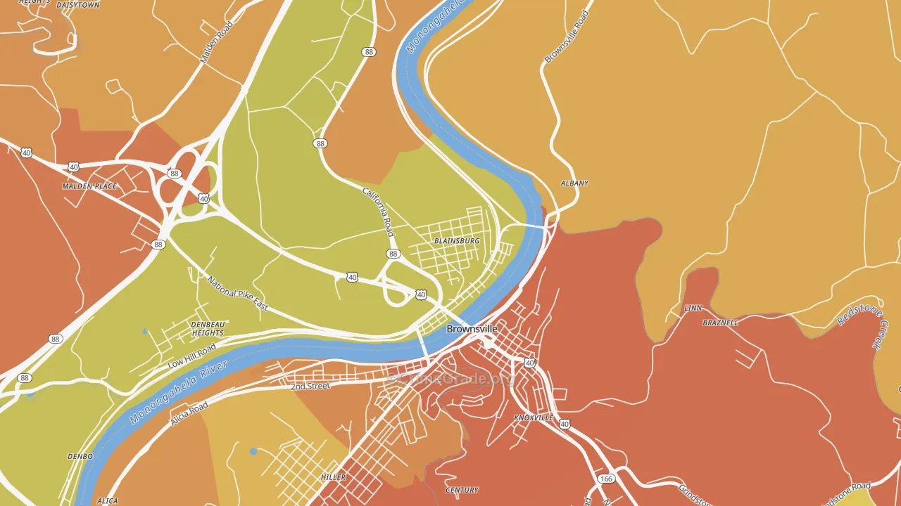 West Brownsville, PA Map of Robbery Rates