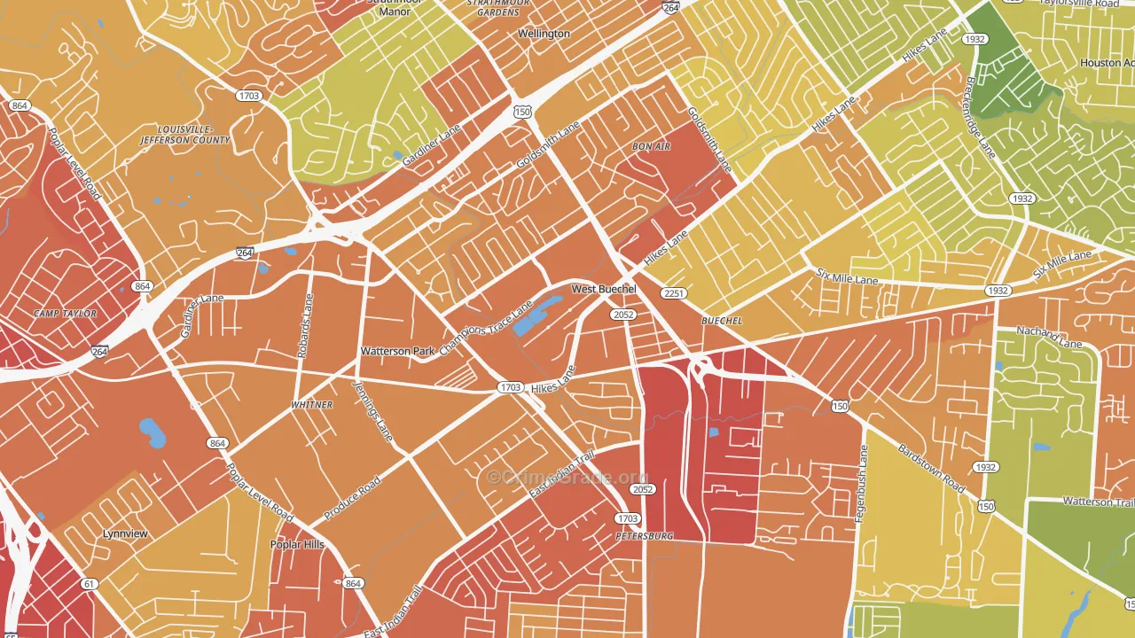 West Buechel, KY Map of Robbery Rates