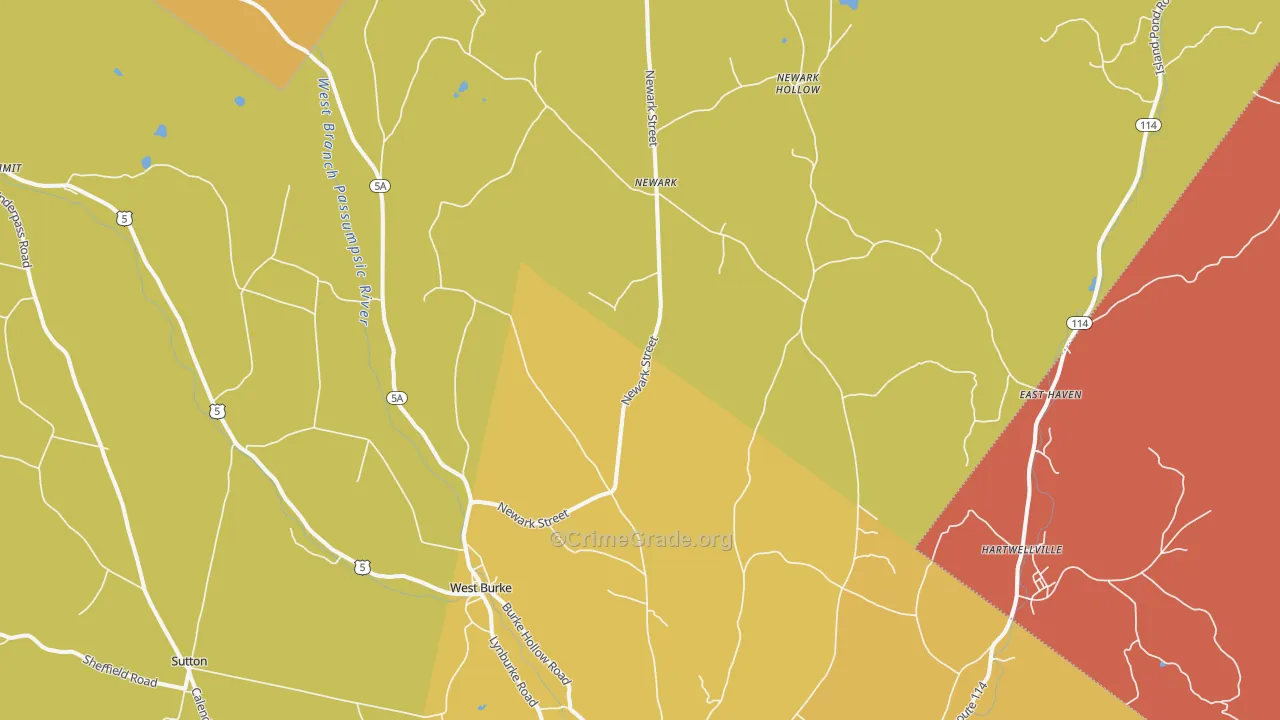 West Burke, VT Map of Robbery Rates
