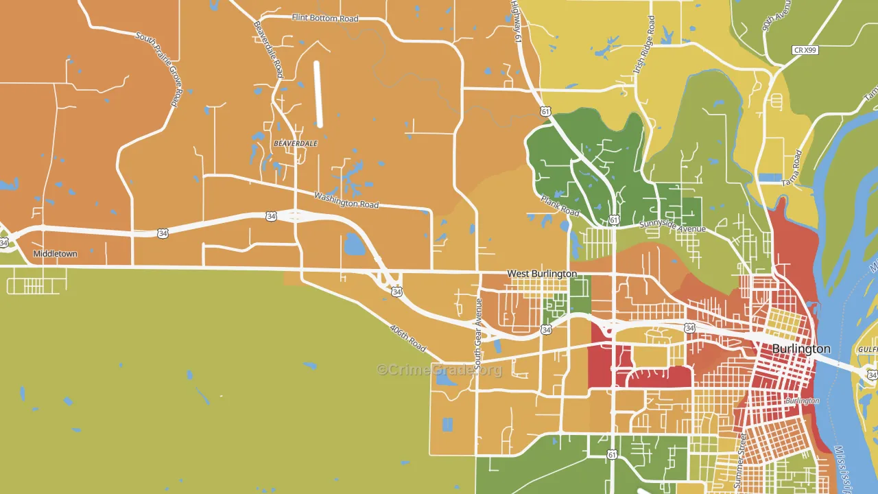 West Burlington, IA Map of Robbery Rates