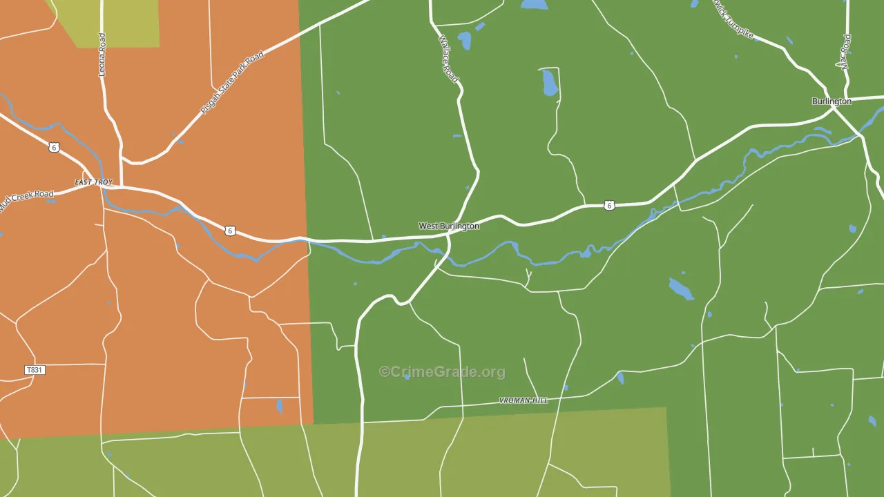 West Burlington, PA Map of Robbery Rates