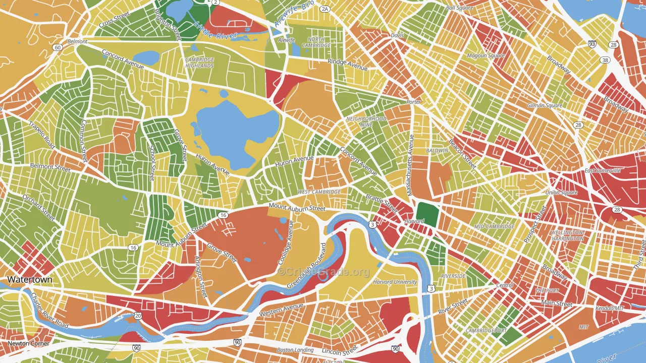 West Cambridge, Cambridge, MA Map of Robbery Rates