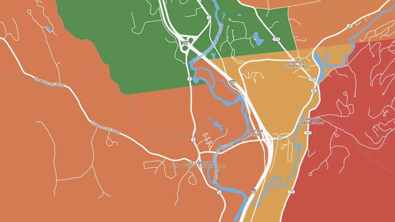West Campton, NH Map of Robbery Rates