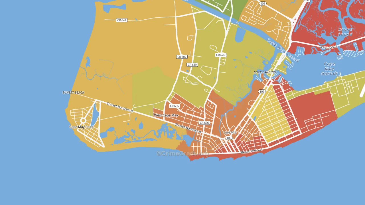 West Cape May, NJ Map of Robbery Rates