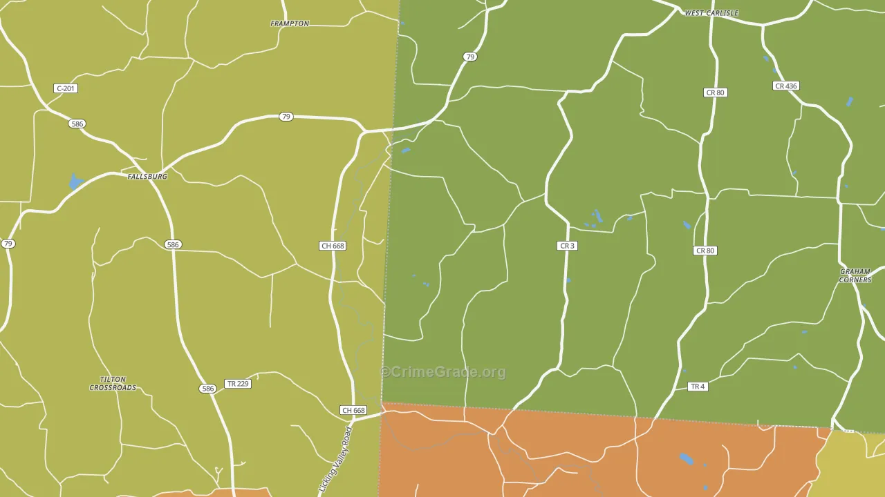 West Carlisle, OH Map of Robbery Rates