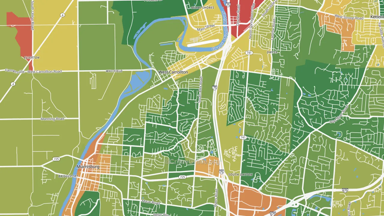 West Carrollton, OH Map of Robbery Rates