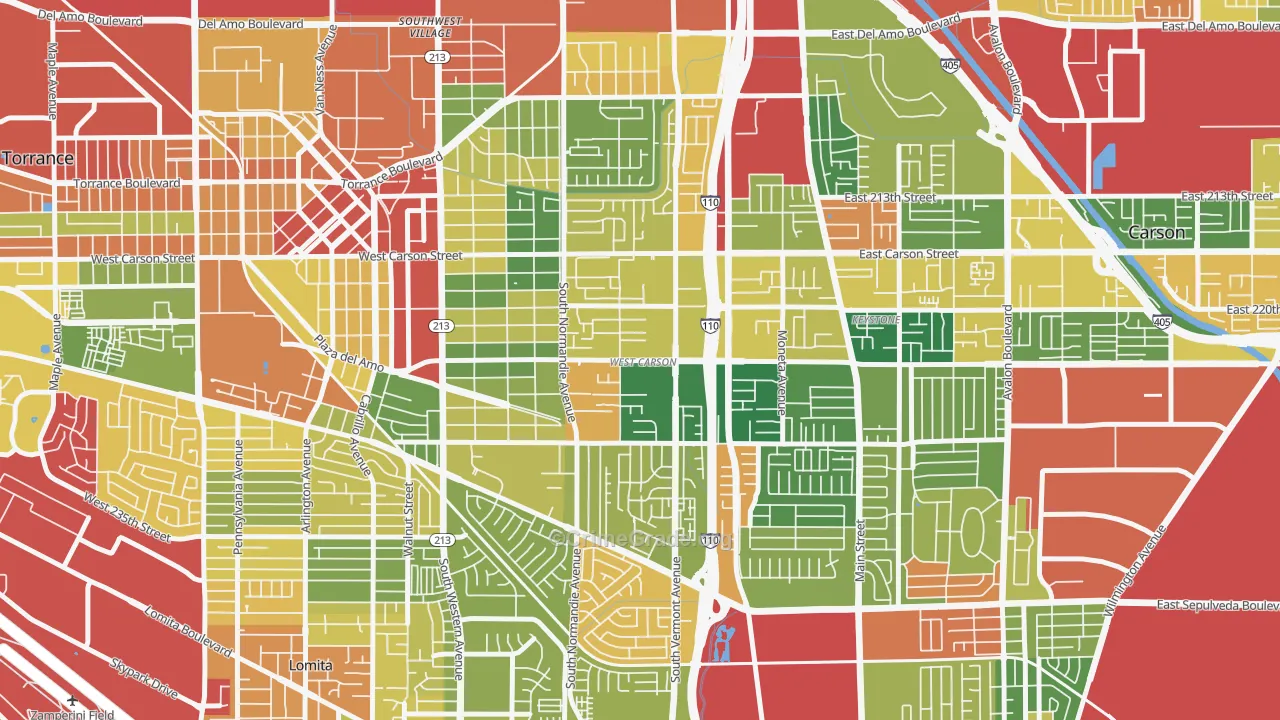 West Carson, CA Map of Robbery Rates