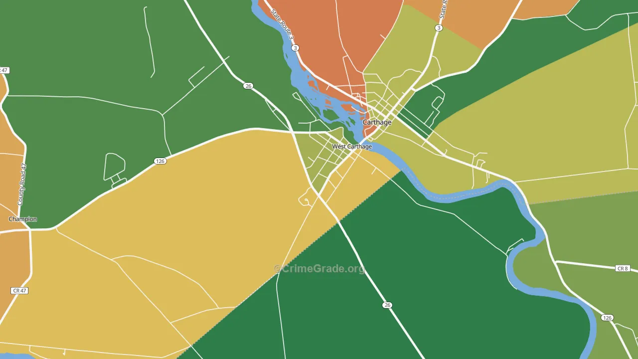 West Carthage, NY Map of Robbery Rates