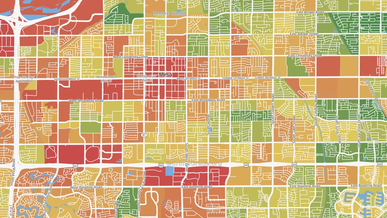 West Central, Mesa, AZ Map of Robbery Rates